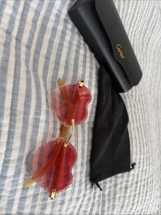 Cartier Other - Cartier heart shape Red Rimless Sunglasses with Gold Accents